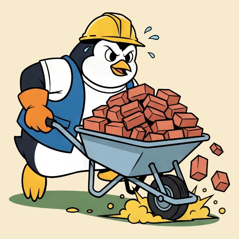 Süßer Pinguin Handwerker Bauarbeiter Baustelle