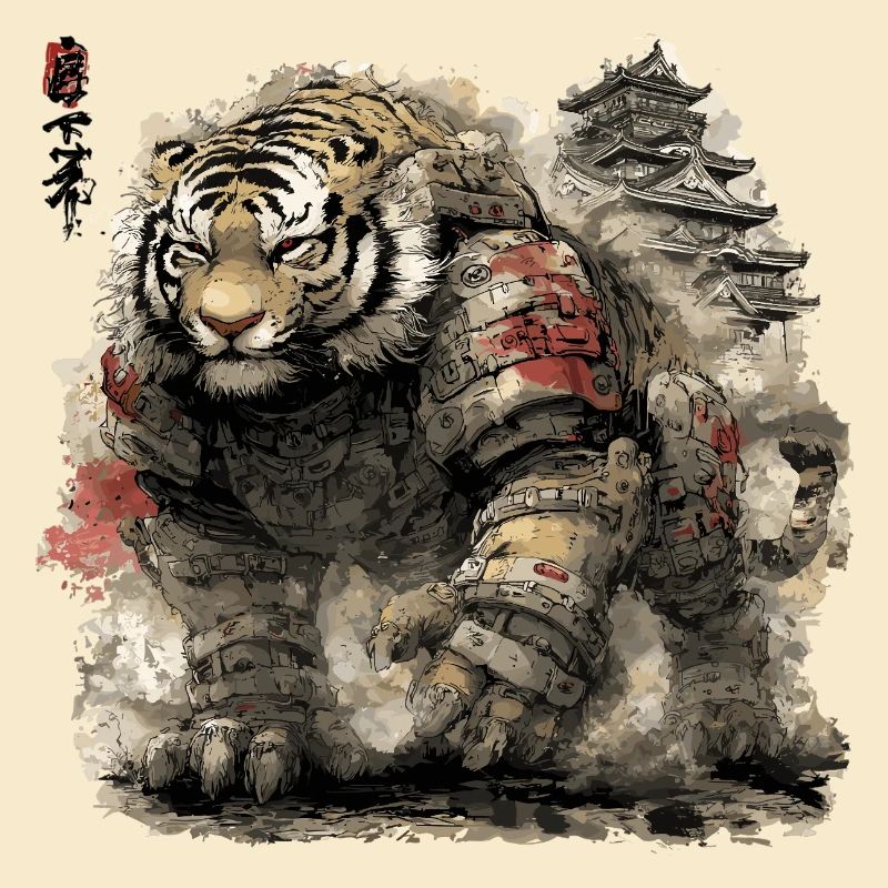 Armure de Samouraï Tigre devant le château