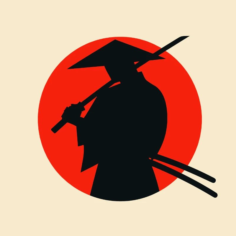 Graduierter Ninja auf rotem Sonnenhintergrund
