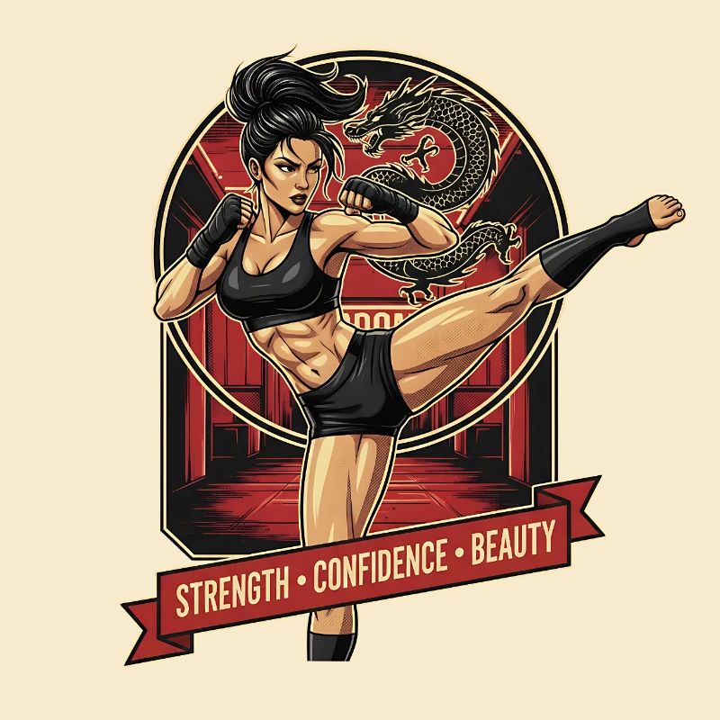 Kampfkunstheldin mit Drache