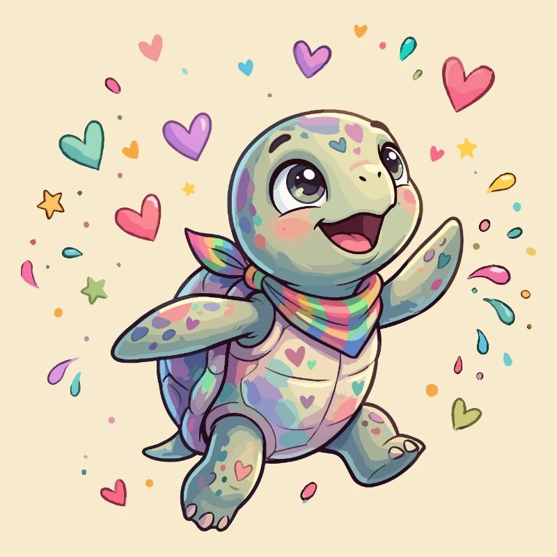 Regenbogen Turtle mit Herzmustern