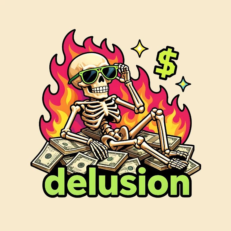Flammende Dollar Skelett-Wahnvorstellung