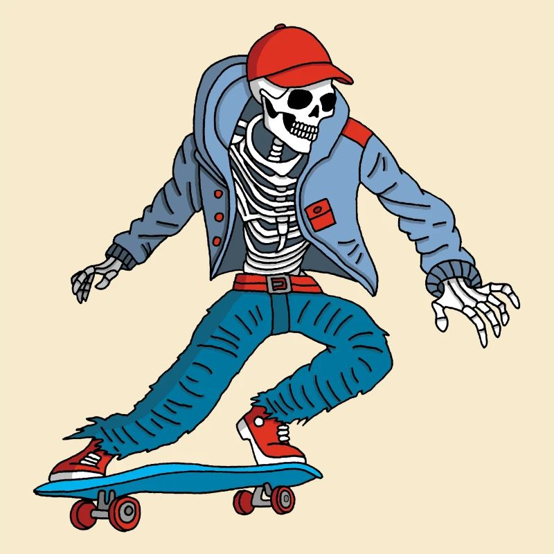 Skeleton on a skateboard
