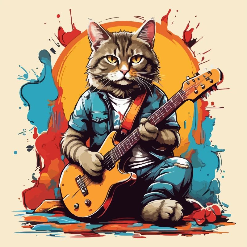 Katze mit Gitarre