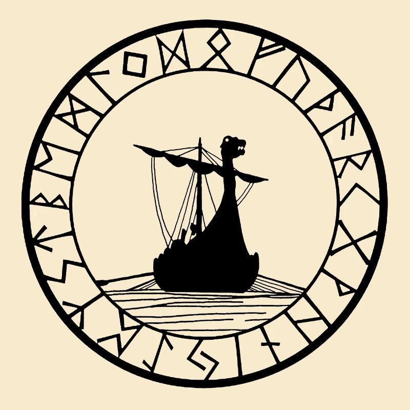 Schwarzes Wikinger-Langschiff und Kompass