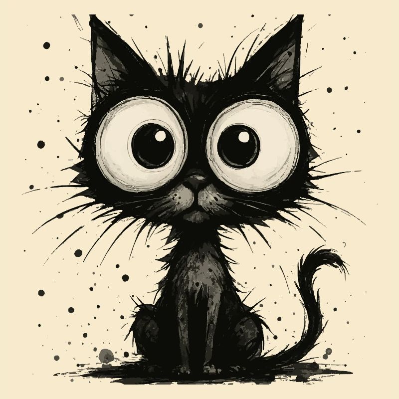Lustige schwarze Katze mit großen Augen – splash