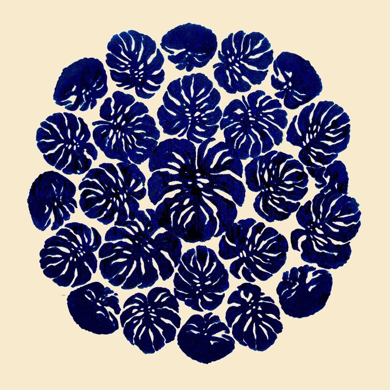Monstera Circle Design – Dark Blue Plant Pattern