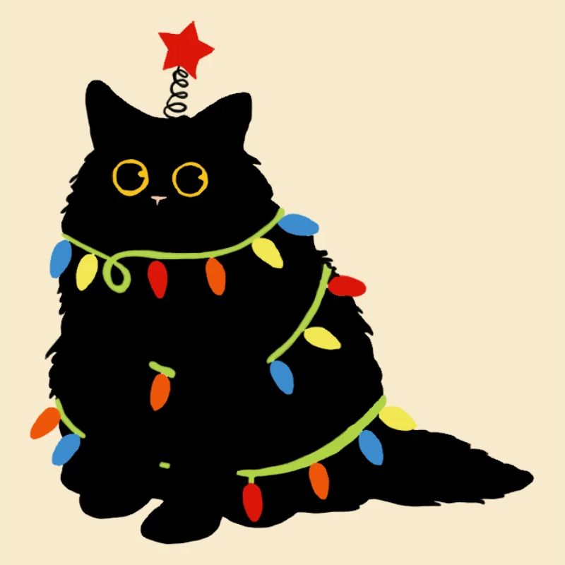 Weihnachtskatze mit Lichterketten