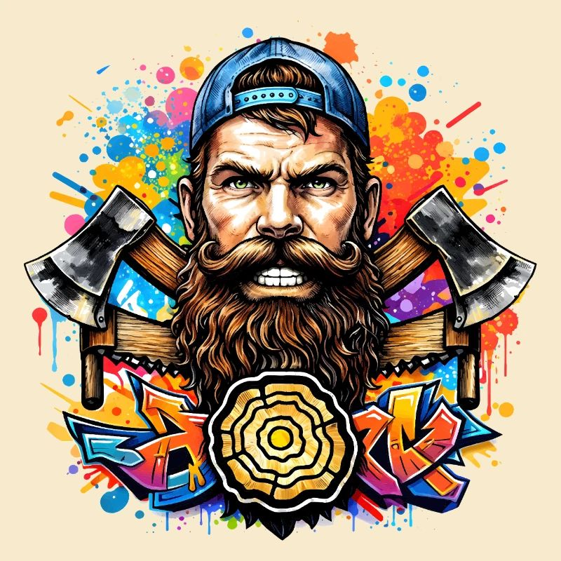 Graffiti lumberjack with double axe
