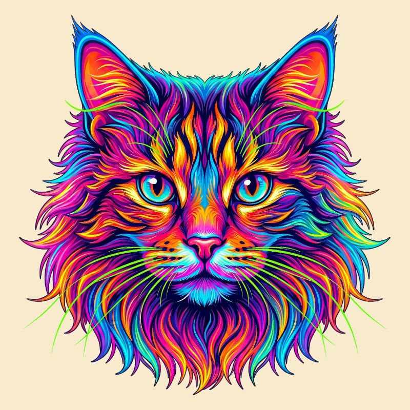 Neon Katzenkopf Farbexplosion