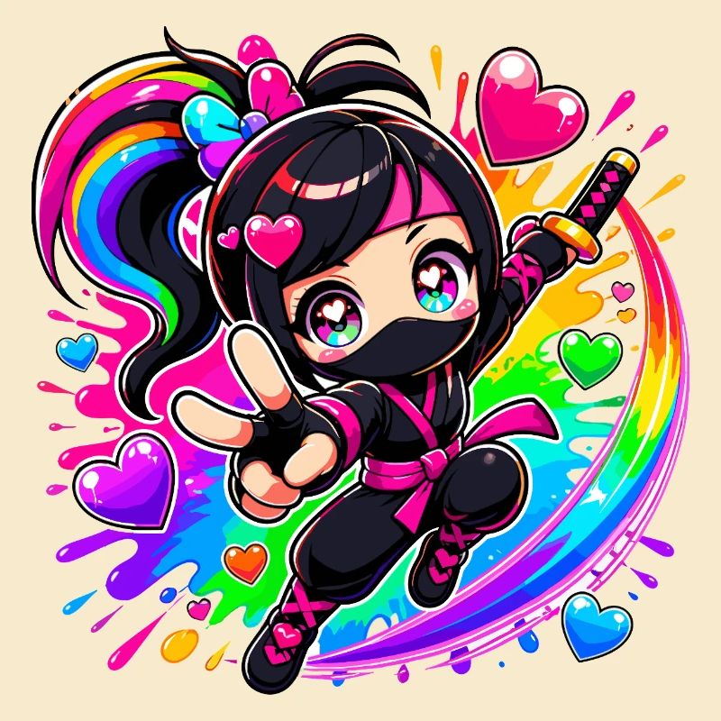 Regenbogen Ninja mit Herzen