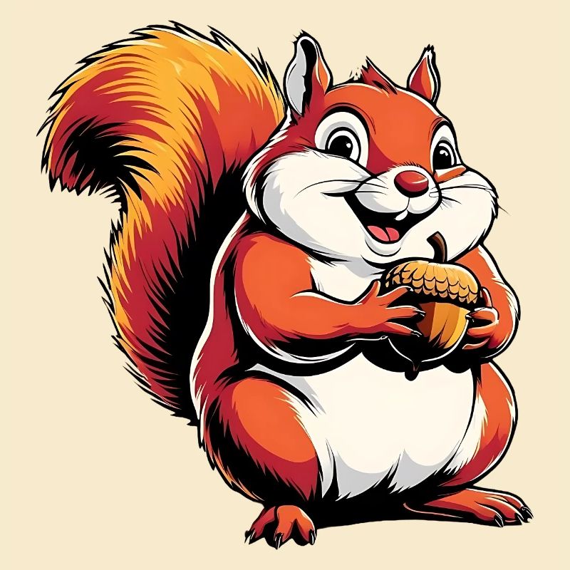 Witziger Eichhörnchen CartoonMit Eichel