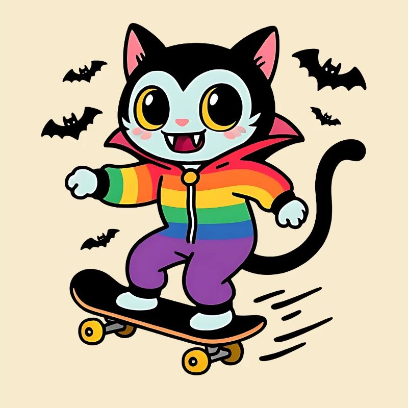 Regenbogen Vampir Katze Skateboarden