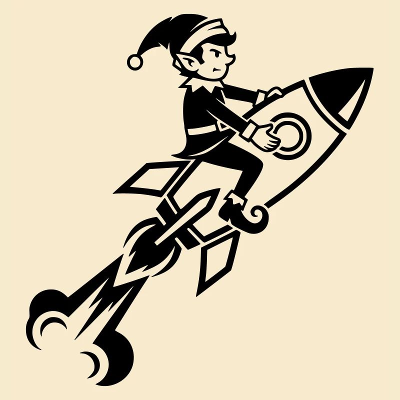 Wichtel auf Rakete fliegend Cartoon Design