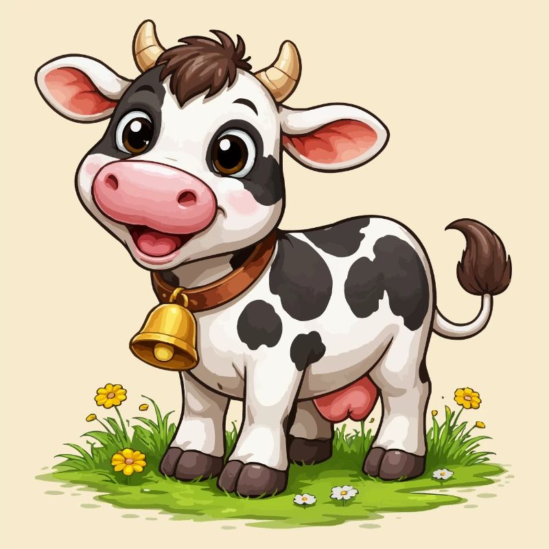 Cow with bells on pasture