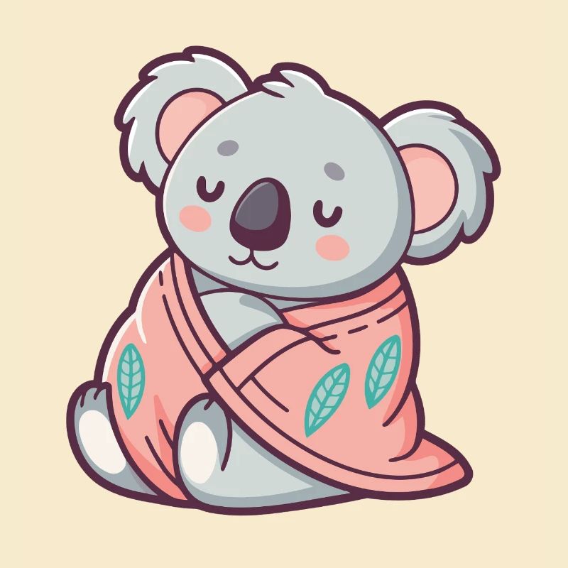 Kuscheliger Koala, eingehüllt in eine rosa Decke, eingewickelt