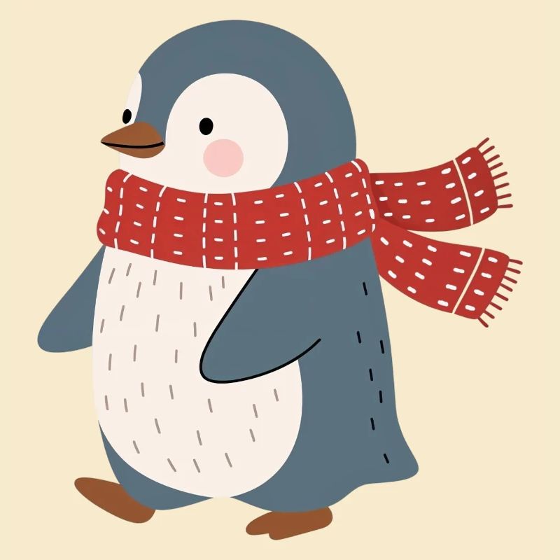 Pinguin mit roter Winterschal