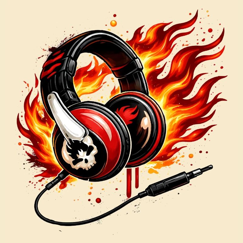 Flame Headphone Skull Design