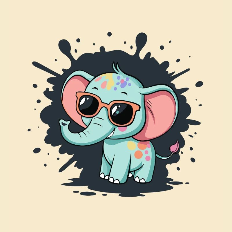 Éléphant pastel avec lunettes coloré
