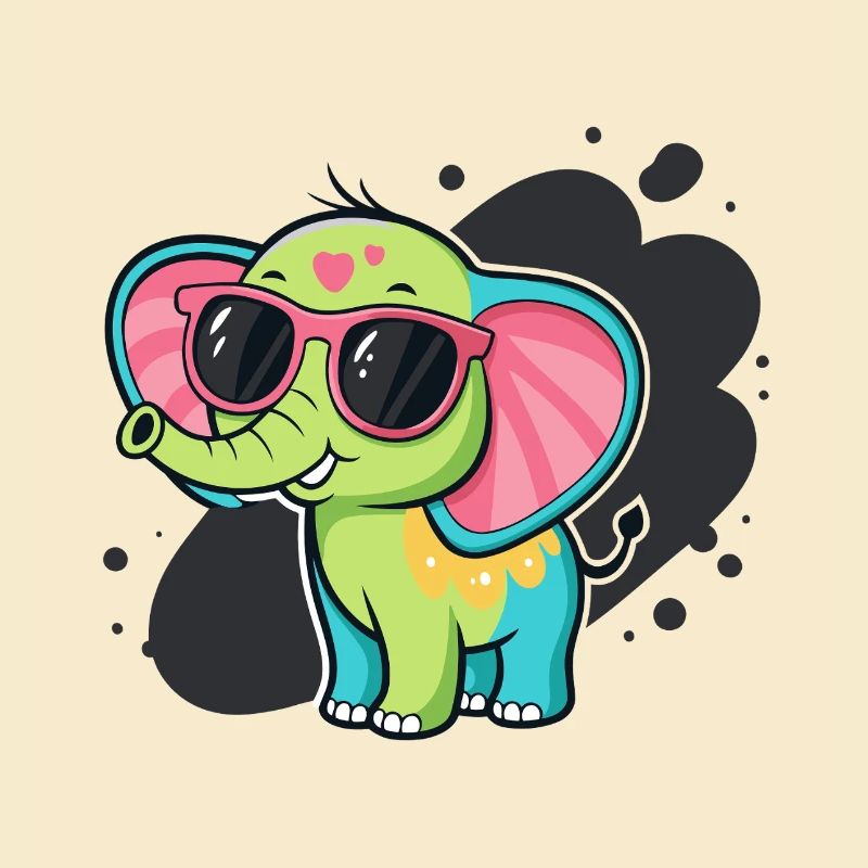 Bunter Elefant mit rosa Brille