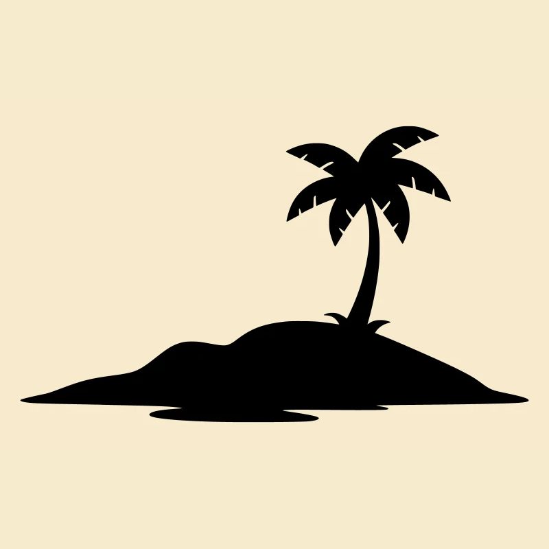Tropical Island with Palm Tree Silhouette