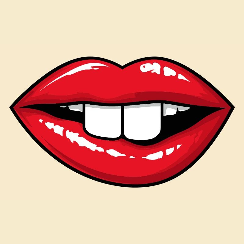 Red lips with rabbit teeth