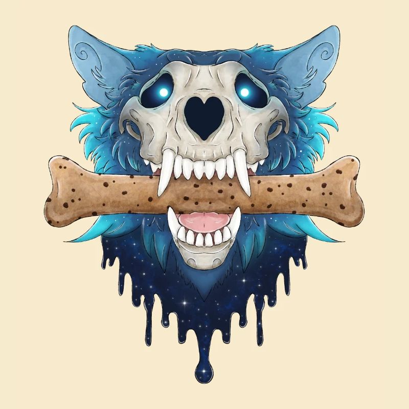 Hellhound Skull - Demonic Blue Wolf & Cookie Bone