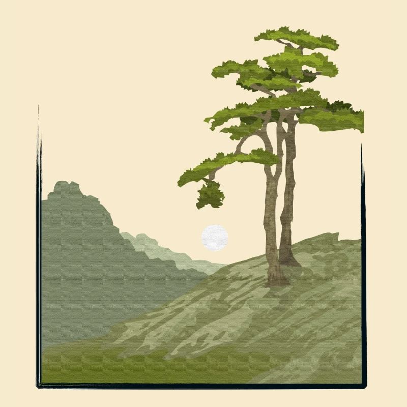 Tree on hill with canvas structure, public domain