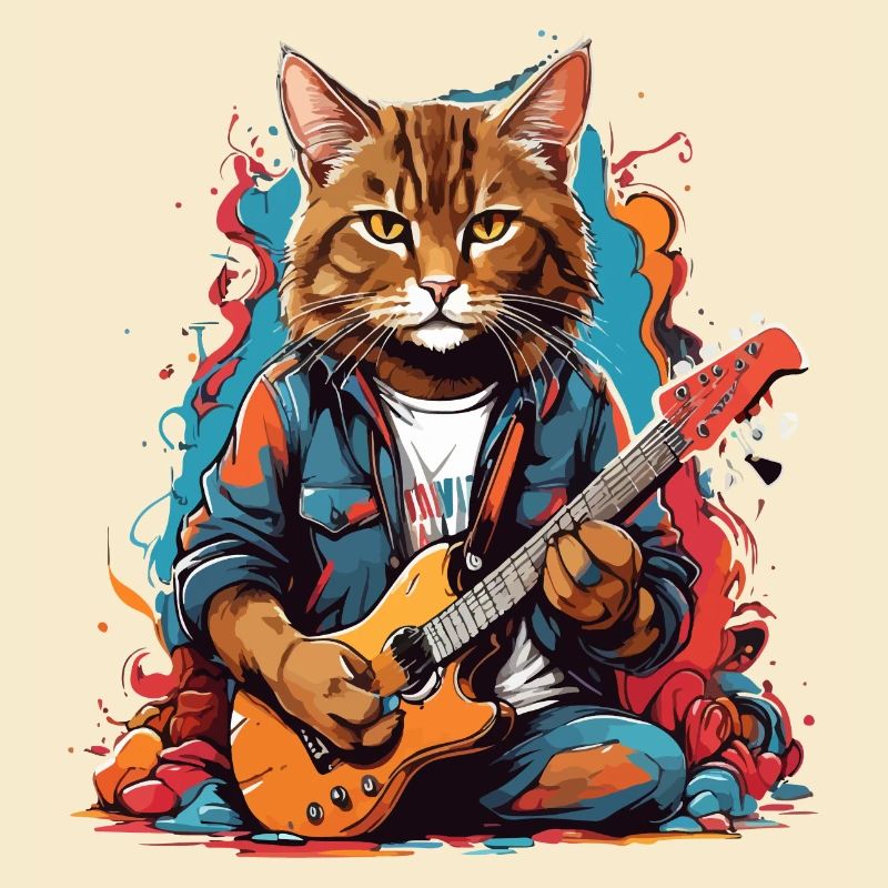 Katze mit Gitarre