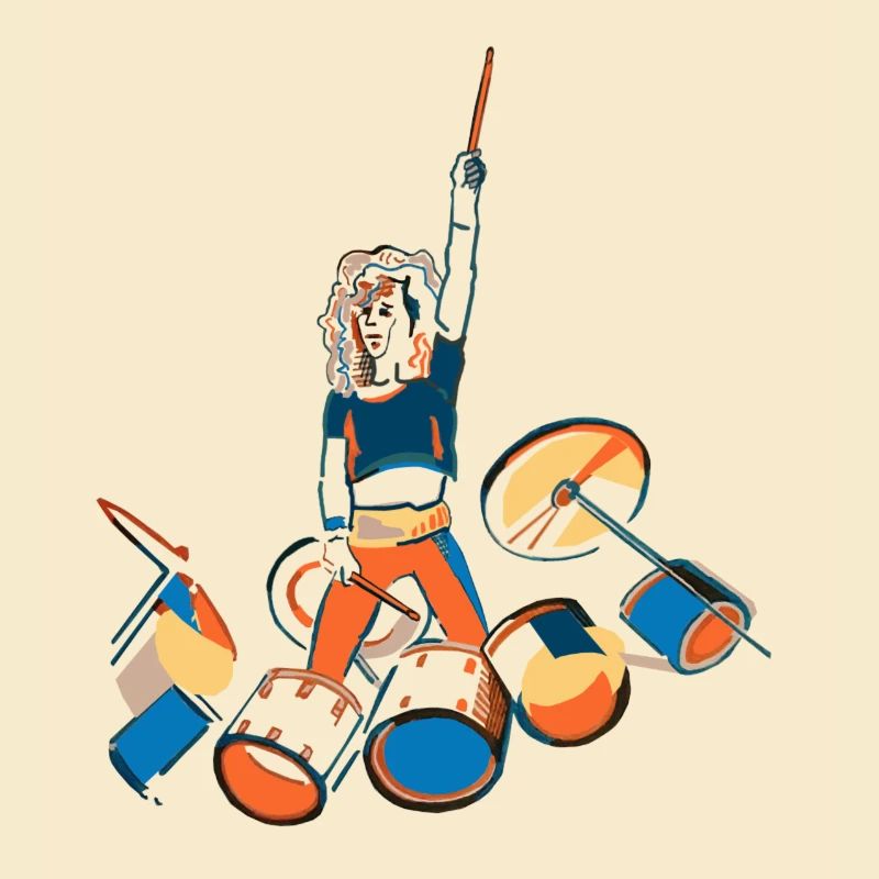 Drummer Kraftpose mit Trommeln