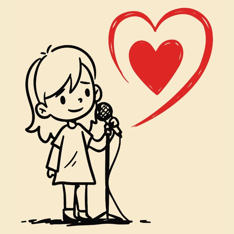 Mädchen singt mit einer Herznote