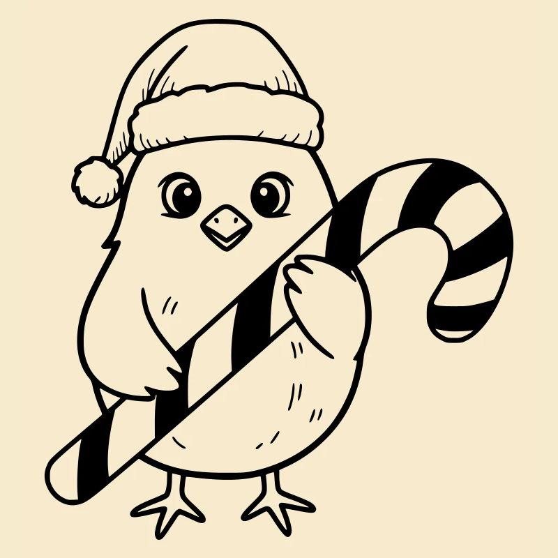 Oiseau de Noël mignon avec illustration de canne d’orge d’orge