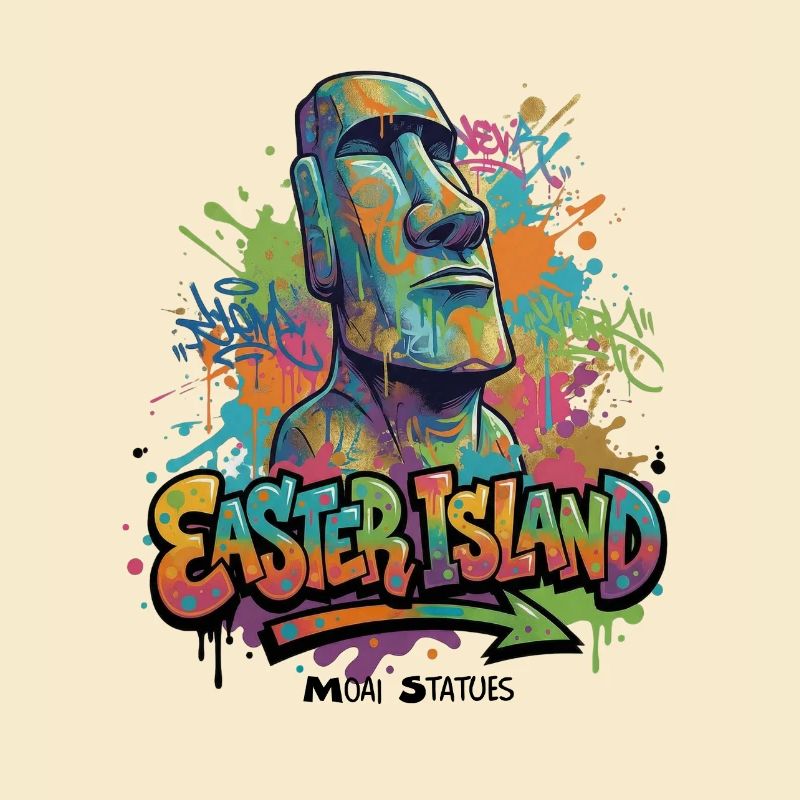 Moai – Gardiens de l’île de Pâques - Graffiti vibrant