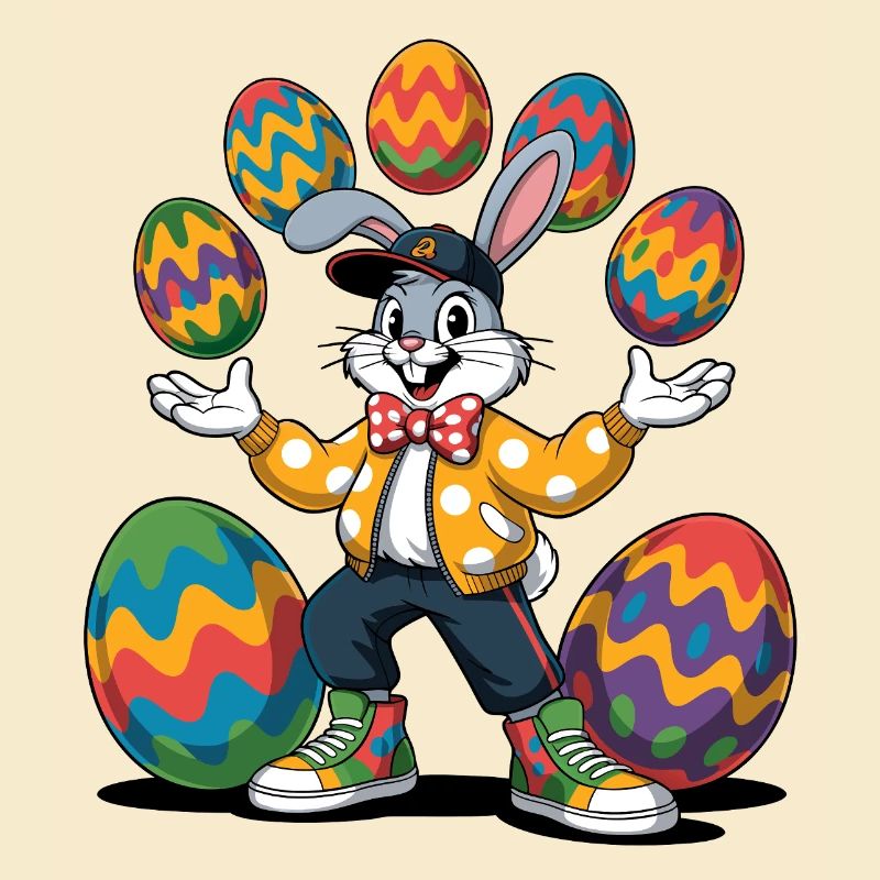 Colorful Easter bunny with colored eggs