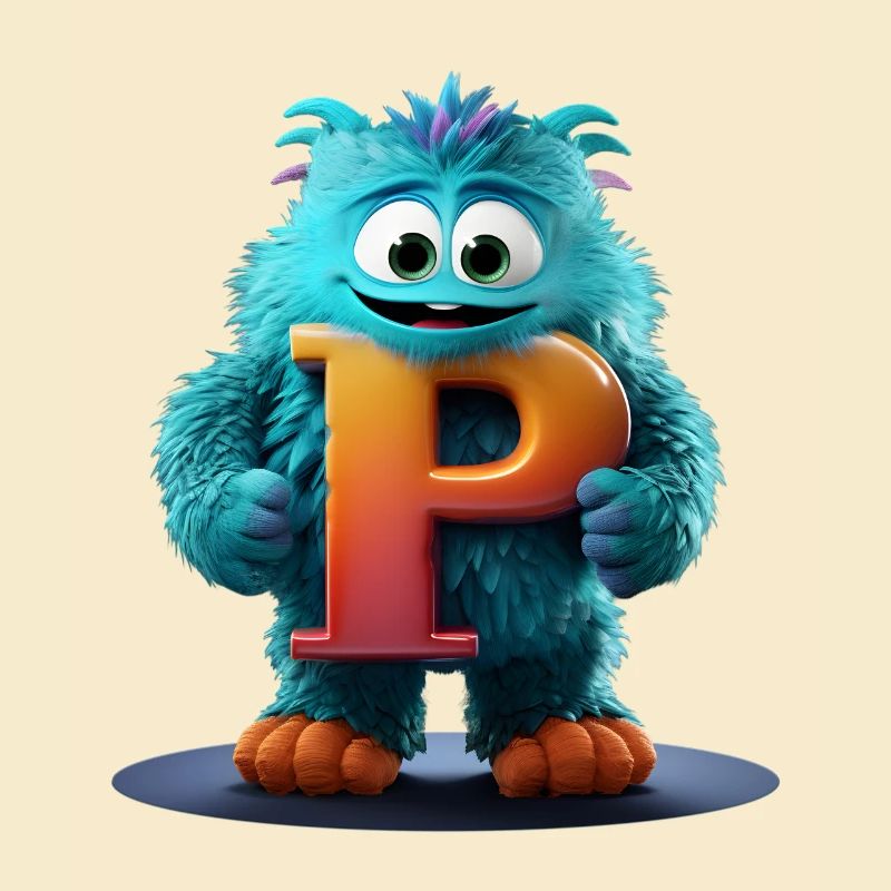 Monstre bleu avec P géant