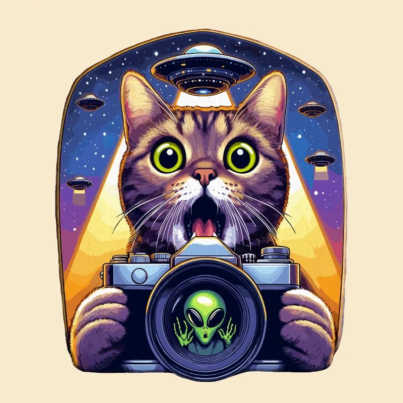 Drôle de chat effrayé avec OVNI Alien Attack 3D effet
