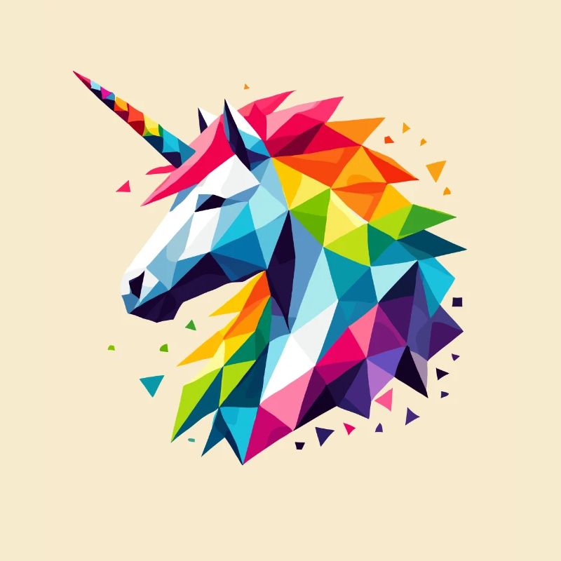 Geometrisches Polygon Einhorn Regenbogen Fantasy Kunst