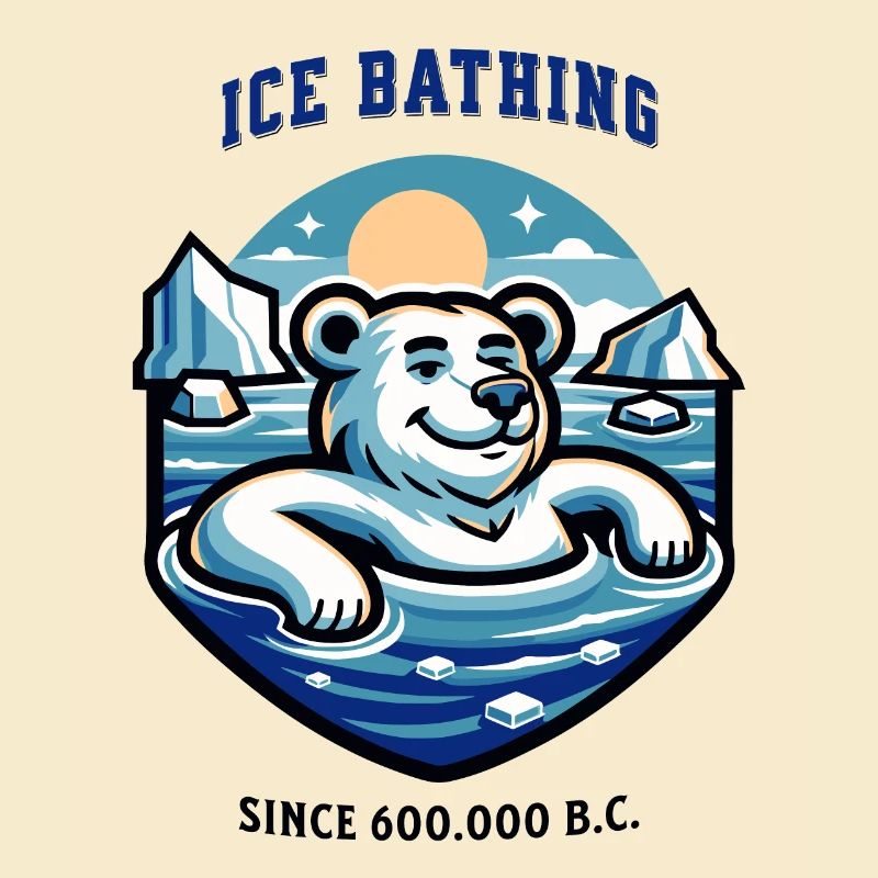 relaxter Eisbär beim Eisbaden lustiger Spruch