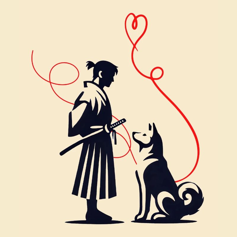 Dog Bandana Akita Samurai Red Thread