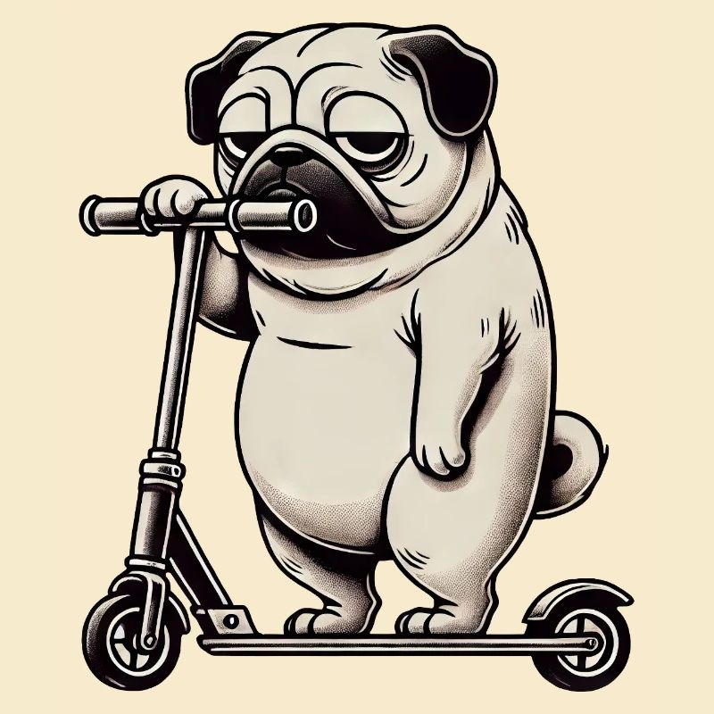 Lustiger Mops Roller Scooter Kickroller Grumpy