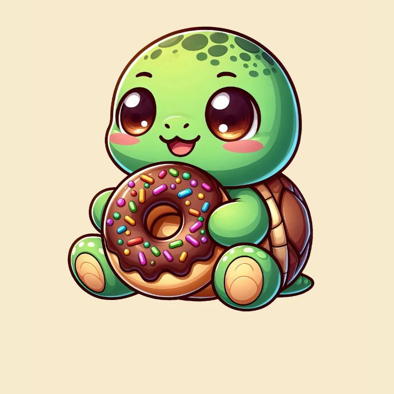 Cute turtle with donut cartoon snacking