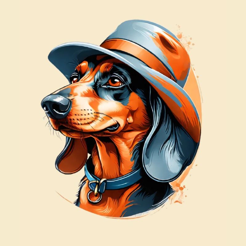 Conception de chien teckel avec chapeau et caractère