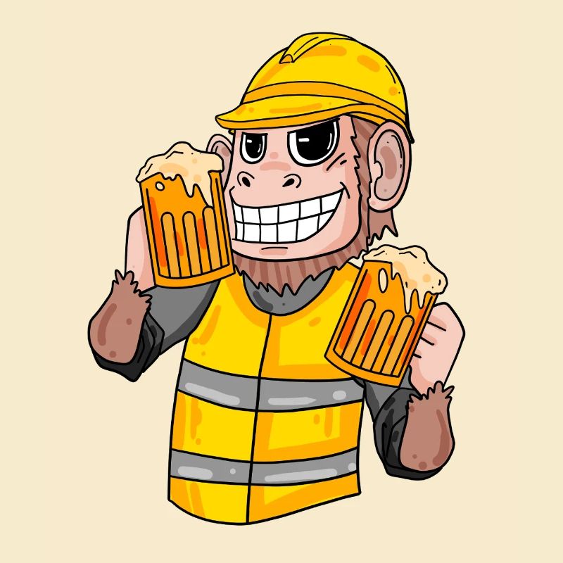 Singe ouvrier du bâtiment avec de la bière
