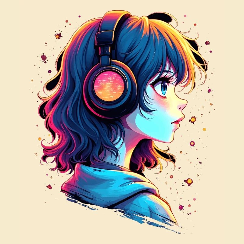 Neon Anime Portrait mit Kopfhörern