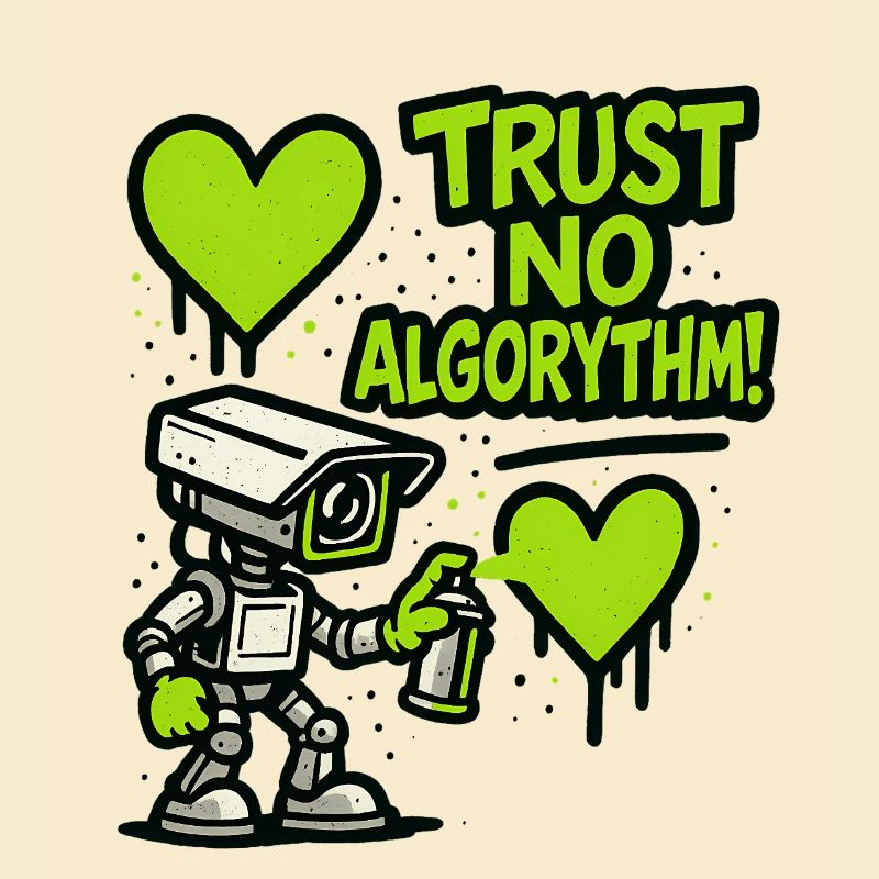 Robot avec cœur et message anti-algorithme