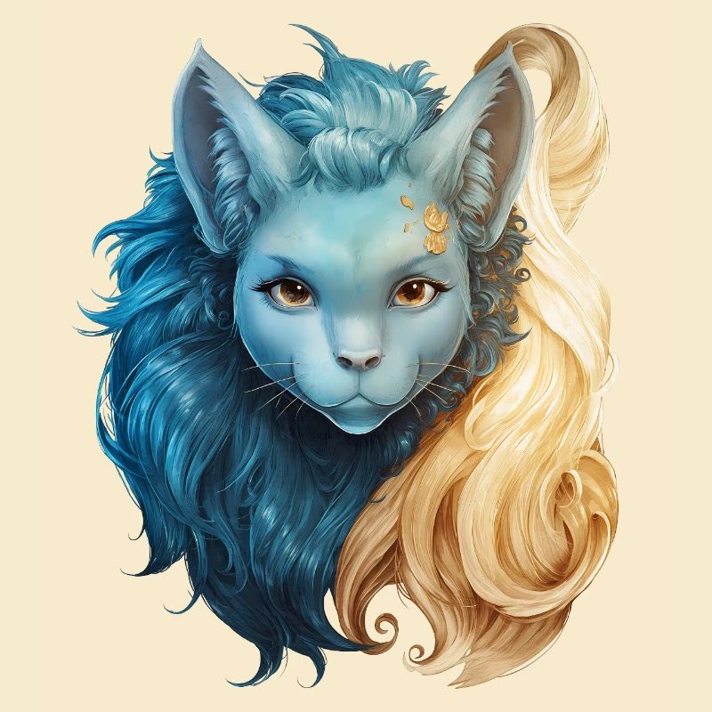 Mystical cat creature with two-tone mane