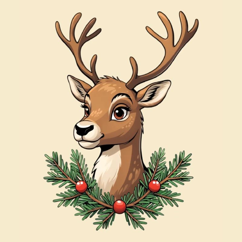 Hirschkopf mit Weihnachtskranz