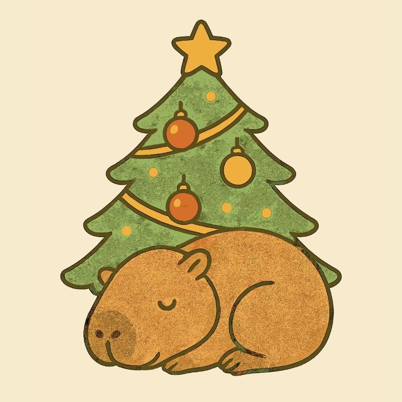 ✨ Schlafendes Capybara unterm Weihnachtsbaum 🎄
