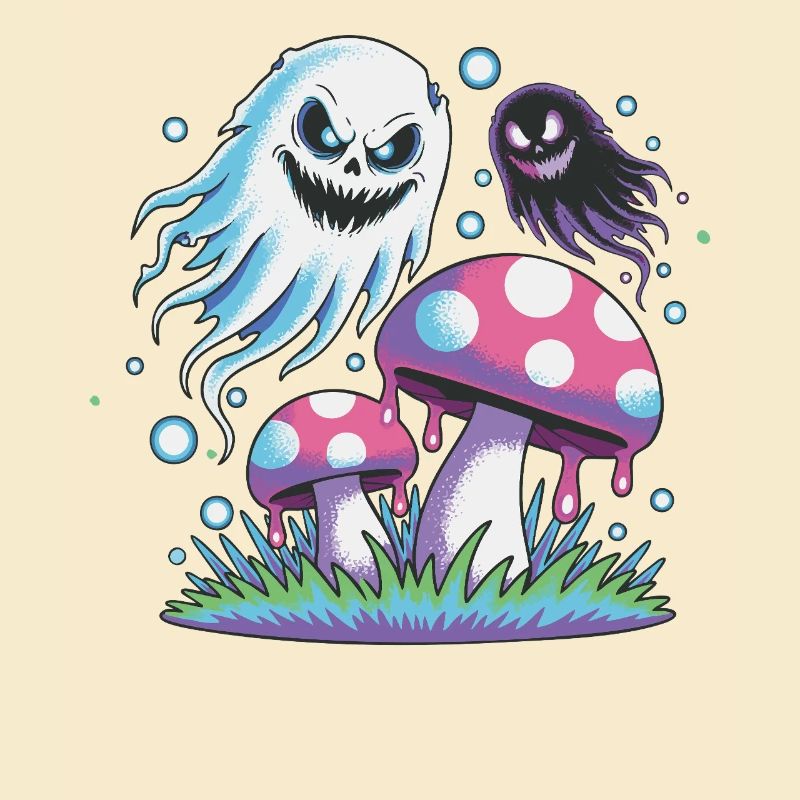 Fantômes et champignons effrayants – Neon Pastel Design