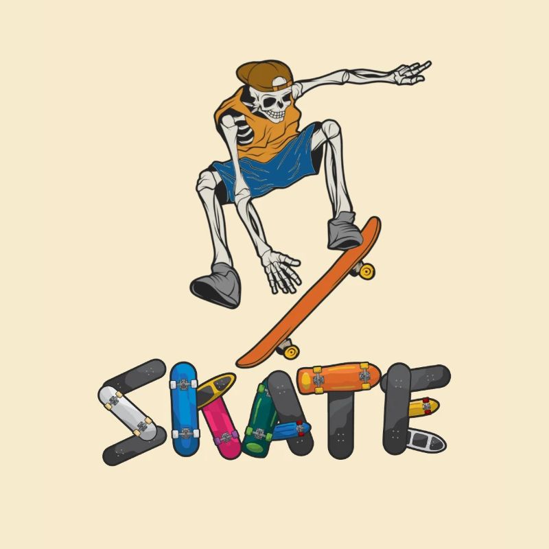 Conception d’exercice de patin de skateboard squelette coloré